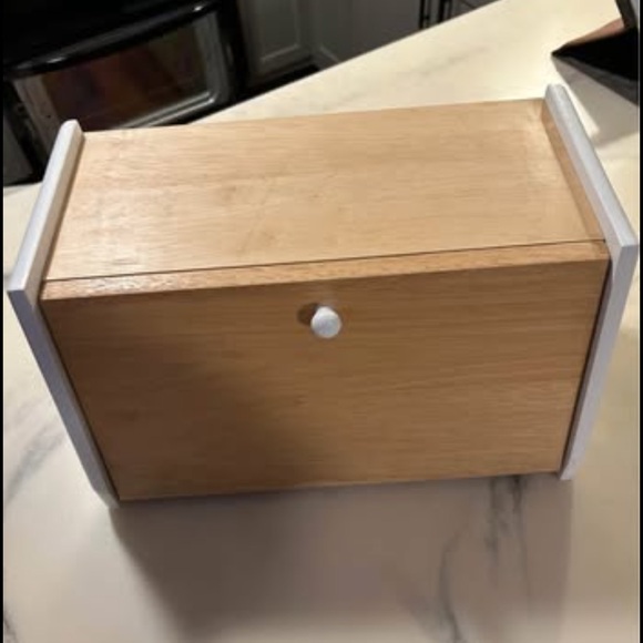 Wooden Bread Box with White Accents - Picture 1 of 5